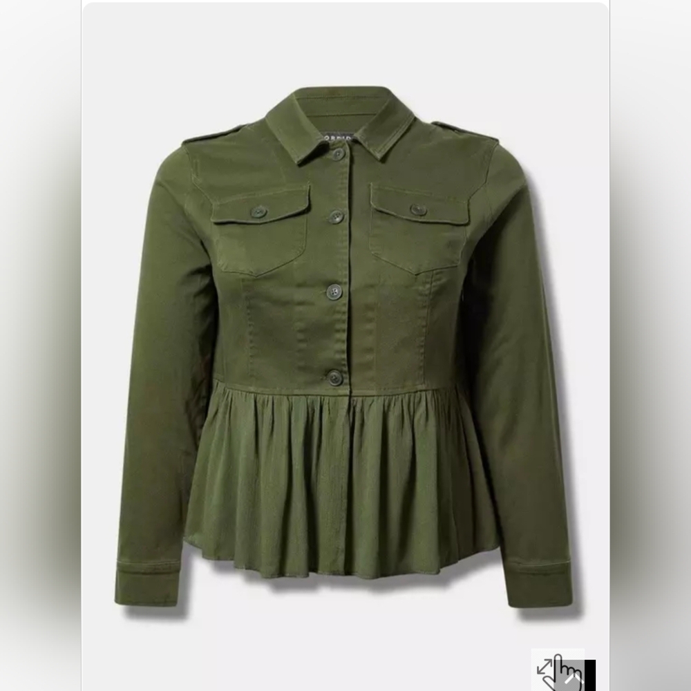 Nwot Torrid Olive 💚 Green  Peplum  Trucker Jacket Size 3X